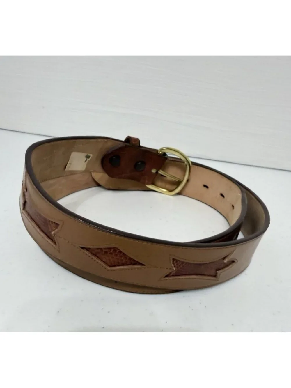 Justin Leather Western Belt Tan/Brown Buckle Size 42